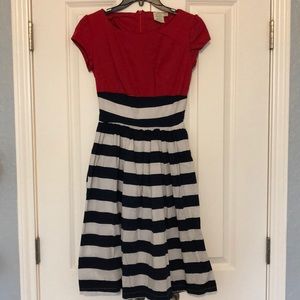 Red, white and blue striped dress